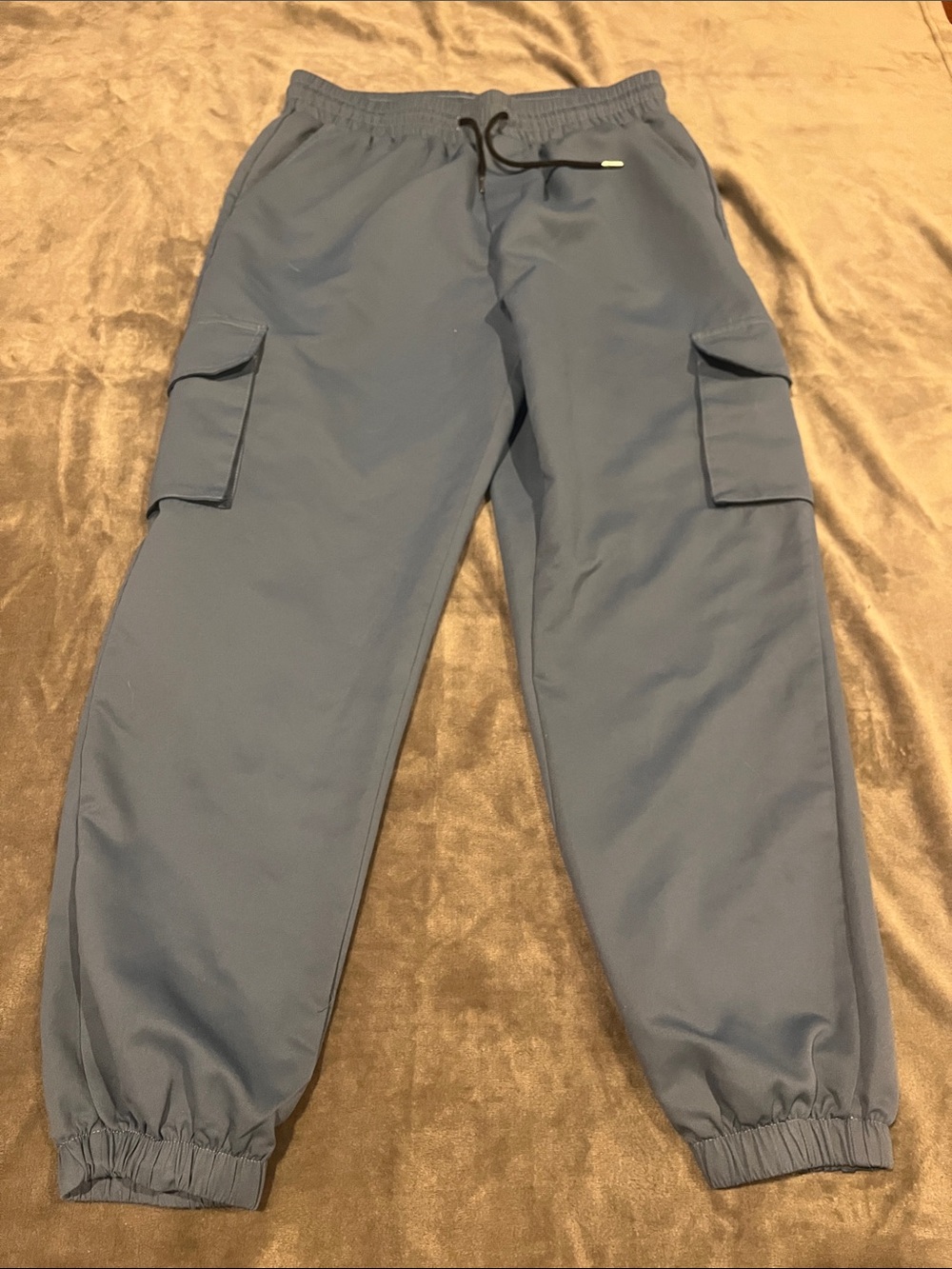 Amazon Men's Slate Blue Cargo Joggers - Elastic Waist & Ankle